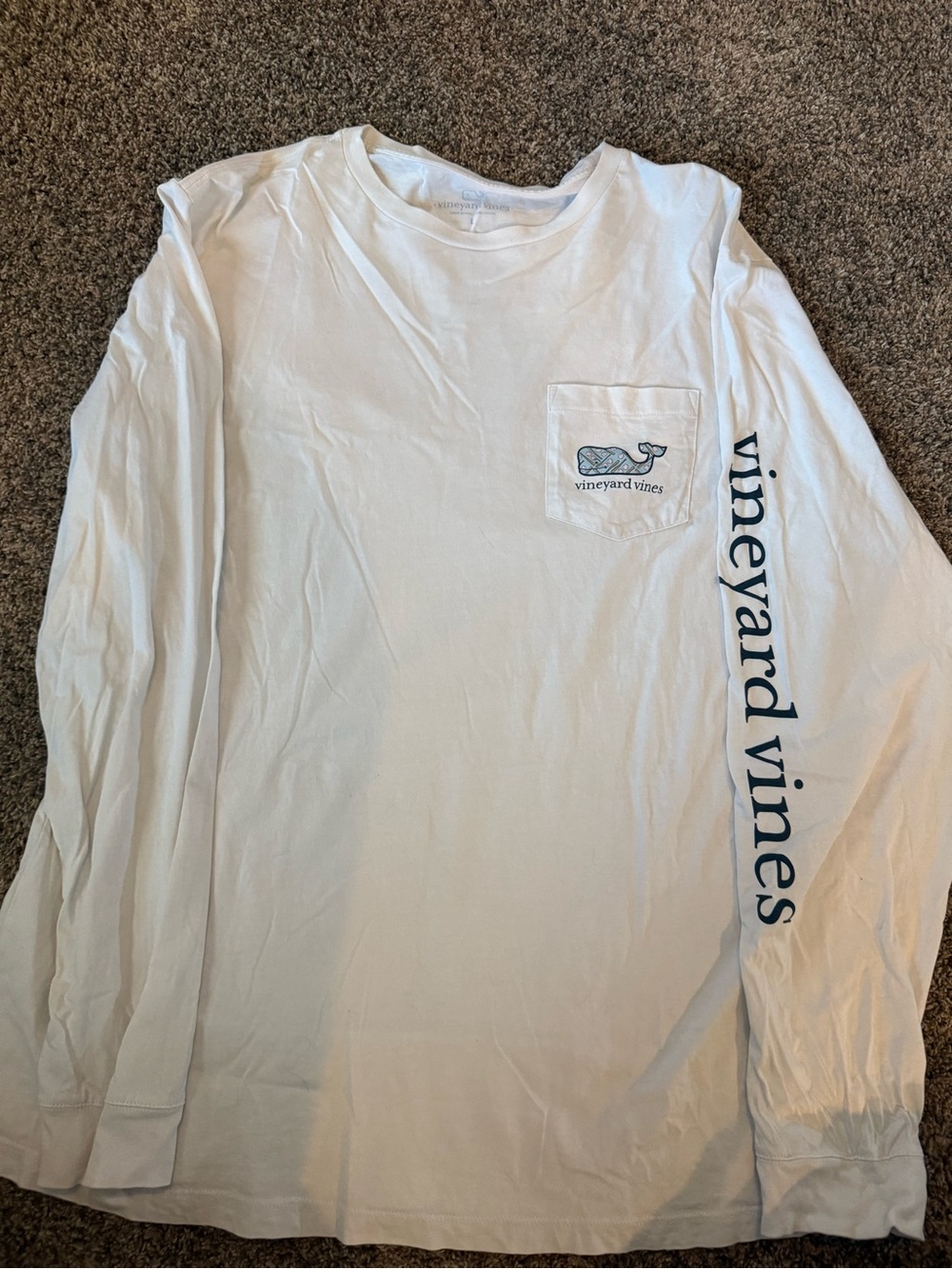 Vineyard Vines White Long-Sleeve baseball Pocket Tee with Navy Sleeve Logo